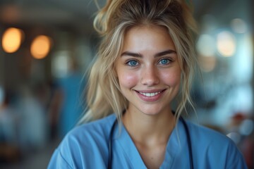 Smiling nurse in scrubs