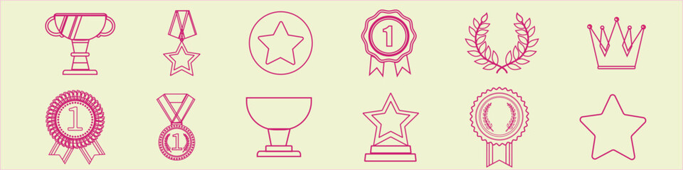 Awards line icons set. Trophy cup, Medal, Winner prize, reward, champion icon. Vector
