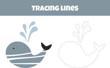 Outline Whale Is A Worksheet For Tracing Lines Designed For Preschoolers Aged 4-6 Years