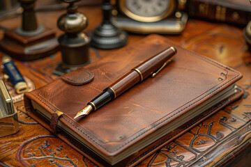 Leather notebook with luxury fountain pen