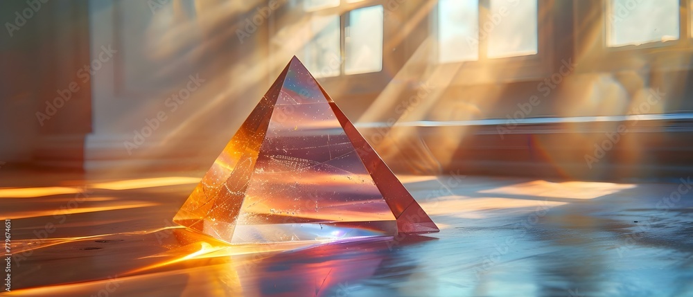 Aufkleber glass shapes refract light creating a colorful spectrum reflection on geometric objects. concept lig