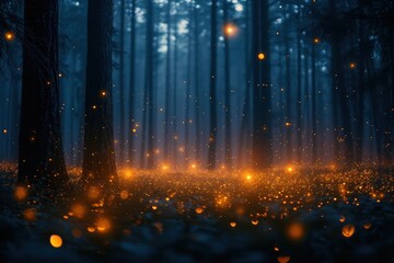 Fototapeta na wymiar Enchanted forest aglow with glowing lights