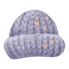 watercolor illustration a knitted hat, winter clothing. colors of purple and orange create a feeling of warmth and coziness, for seasonal designs fashion illustrations or cozy-themed projects