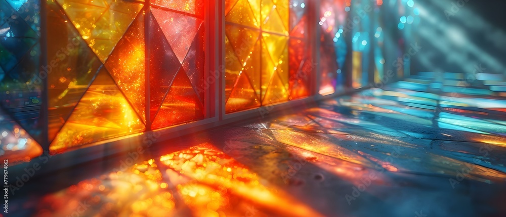 Aufkleber refractive glass shapes creating colorful spectrum reflections on geometric objects. concept reflect
