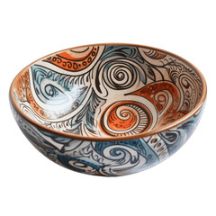 Intricate Bohemian Paisley Patterned Ceramic Bowl Isolated on Transparent Background