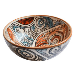 Intricate Bohemian Paisley Patterned Ceramic Bowl Isolated on Transparent Background
