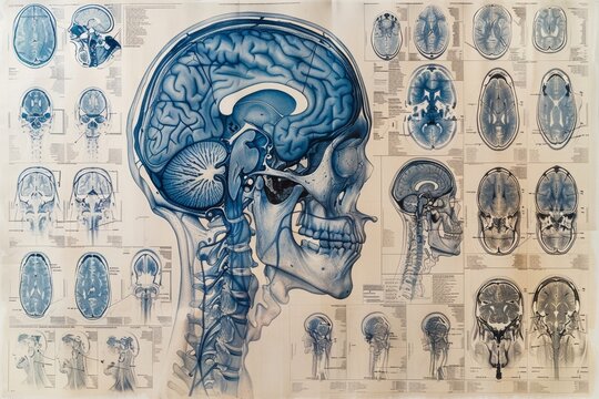 Diagram of human head and brain anatomy