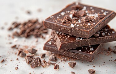 Gourmet sea salt chocolate close-up with dark cocoa