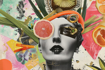 Abstract artistic tropical fruit collage portrait illustration