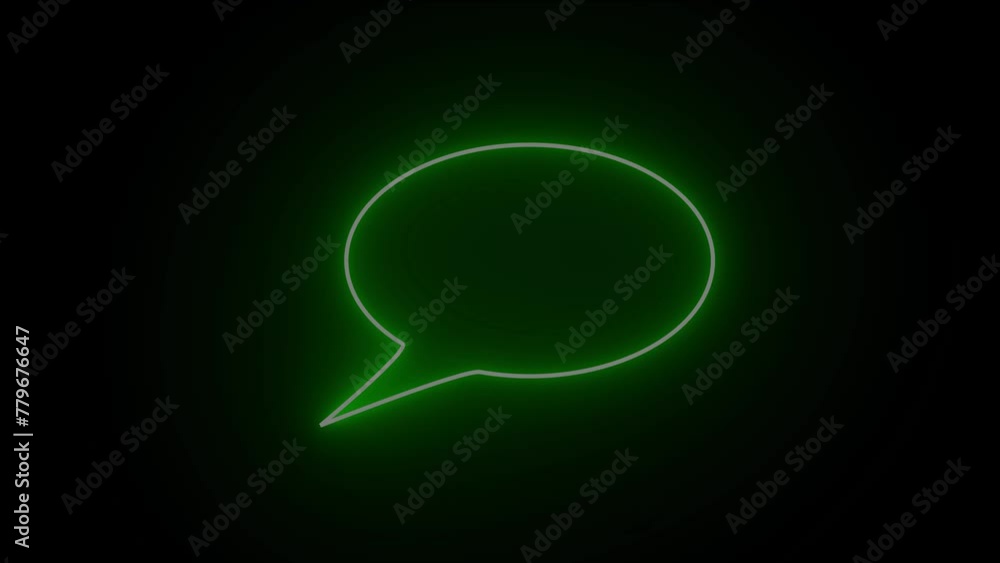 Poster neon speech bubble icon or circle empty frame animation on the black background. neon messenger line