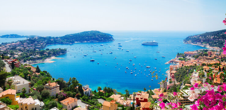 colorful coast and turquiose water of cote dAzur, France, web banner