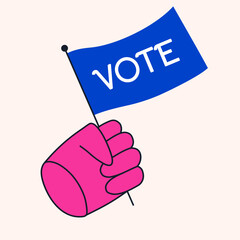 Vote sticker holding voting flag modern colorful style isolated for social media, post, banner, poster