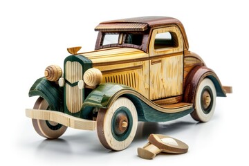 Vintage car toy on white wooden surface