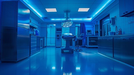 Fototapeta na wymiar blue filter and artistic lighting during a veterinary surgery in an operating room