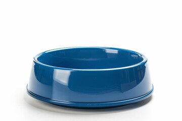 White background isolated blue pet food bowl