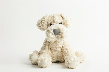 White background with cotton dog toy