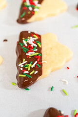Holiday Cookie Creation with Chocolate Dip and Multicolor Sprinkles