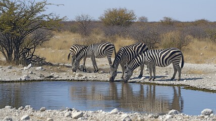 Fototapeta na wymiar At a waterhole, zebras