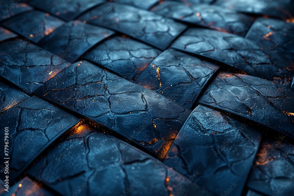 Poster detailed image showing the rough texture of an illuminated cobblestone surface with fiery highlights