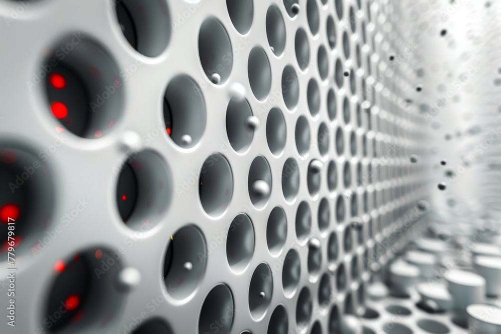 Poster this image showcases a white dot matrix pattern with selective red illumination creating a sense of 