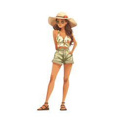 A woman on a summer vacation, flat illustration isolated on a white background, concept