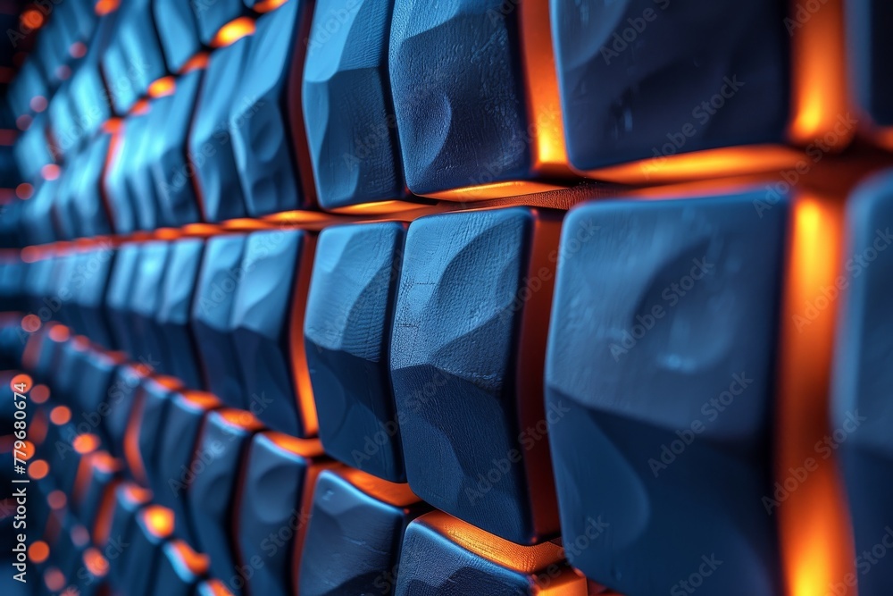 Aufkleber a striking and futuristic image of blue hexagonal pads illuminated with vibrant orange light casting
