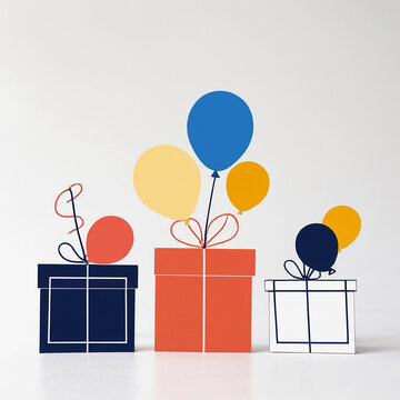Simple picture of happy birthday card decorative elements with gift box