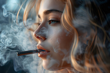 Obraz premium Close up portrait of Young woman smoking cigarette