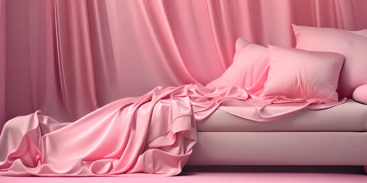 Soft blush satin gracefully gathered, reflecting a delicate and feminine touch to interior decoration 4K Video