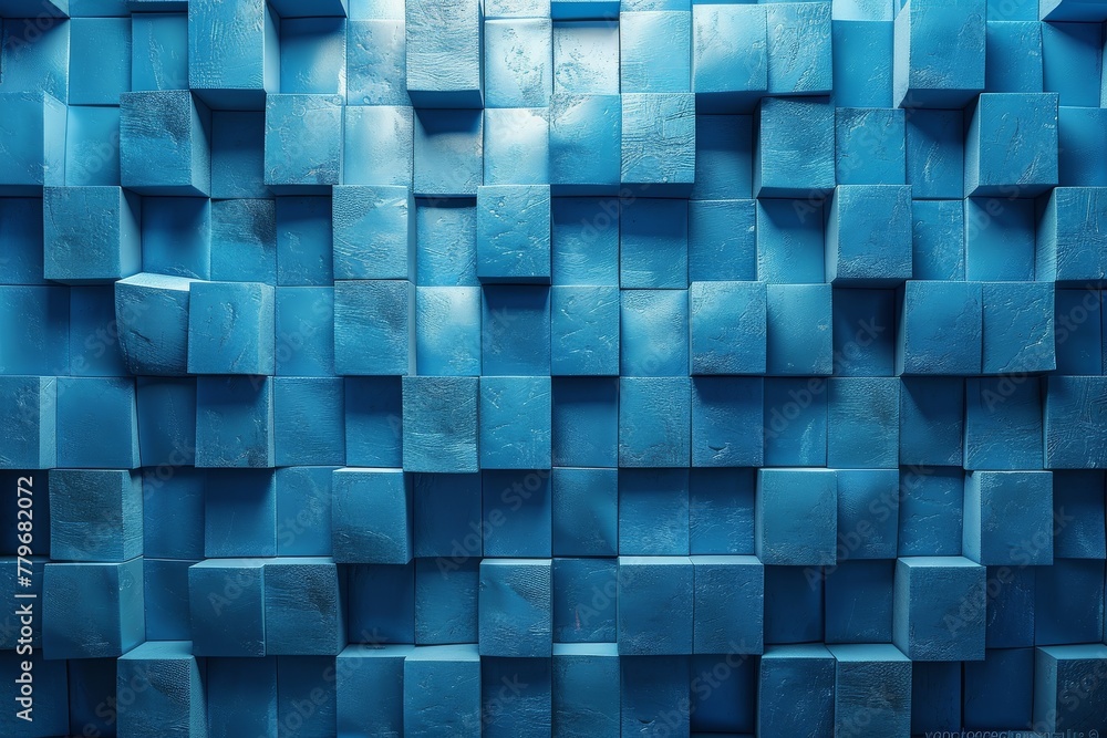 Poster a visually captivating image showcasing a structured pattern of 3d cubes in various shades of blue, 