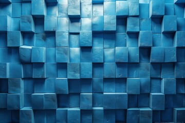 A visually captivating image showcasing a structured pattern of 3D cubes in various shades of blue, giving a feeling of depth and texture