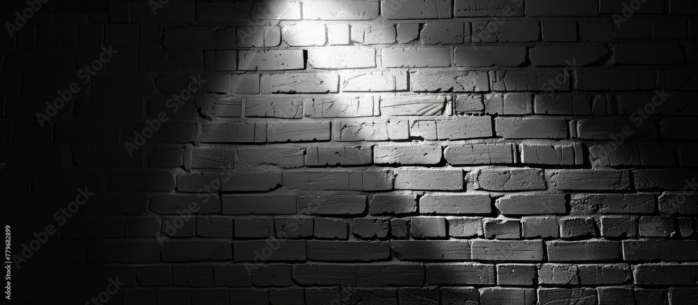 Poster a monochrome photo of a brick wall with a flash creating contrasting tints and shades. the rectangul