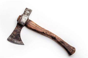 Wooden handled ax on white background