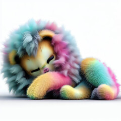 3D furry forest lion with beautiful colors and white background. with Generative AI technology	