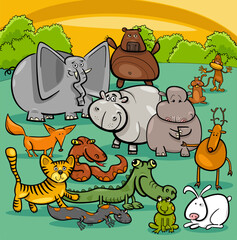cute cartoon wild animal characters group