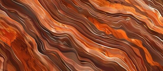 A close up of a geological phenomenon showcasing a beautiful brown and orange marble texture, resembling wood grain with patterns of peach and amber colors