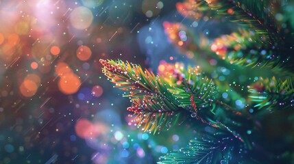 Fototapeta na wymiar Cosmic Conifers: Fir leaves shimmer with Nebula-inspired colors, their brilliance rivaling the beauty of distant galaxies.