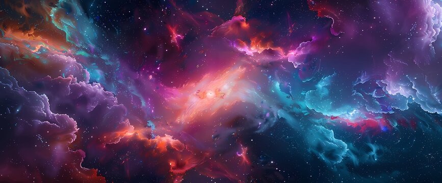 Liquid rainbows arc across the cosmic sky, their neon brilliance casting a spellbinding glow upon the infinite expanse of the universe.