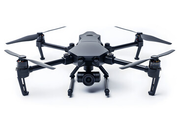 Small drone with camera and four blades isolated on white