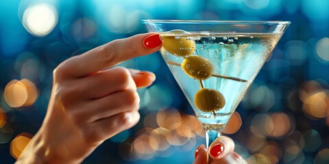 Martini glass on a blurred background Generative AI - obrazy, fototapety, plakaty