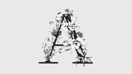 Floral Monogram: Vector Design of Letter A with Flowers on White Background