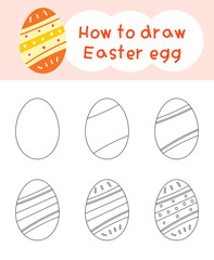 How to draw easter egg cartoon step by step for kid book, spring, coloring book and education