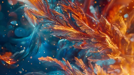 Ember Evergreens: Fir leaves blaze with fiery reds and cool blues, a striking blend of hot and cold tones.