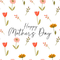 Mother's day, hand drawn lettering. Mother's Day postcard template with colorful spring flowers. Vector illustration EPS 10