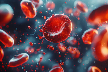 Abstract 3D illustration of blood cells. Background for banner of laboratories tests, medicine, and science.