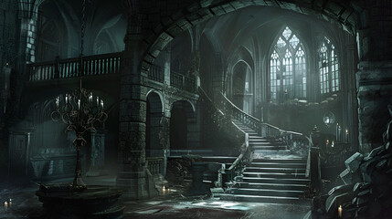 Grim Gothic Ambiance of a Castle Interior