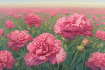 Carnation field, Illustration Background, Happy Mother's Day.