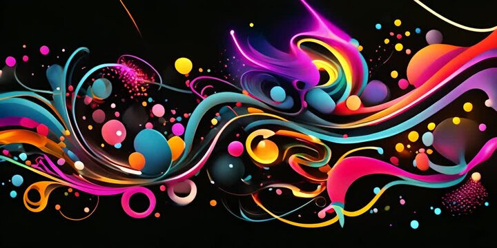 Vibrant abstract graffiti art with dynamic shapes and dots on a black background 4K Video
