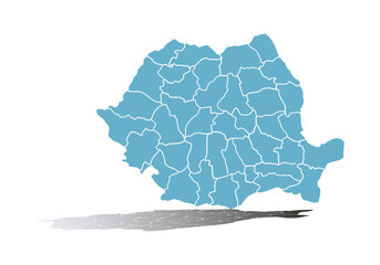 Naklejka premium Mapa azul de Rumania en fondo blanco.