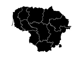 Mapa negro de Lituania en fondo blanco.